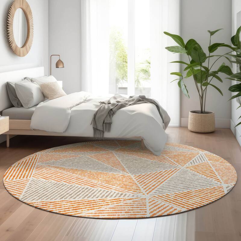 Premium Washable Super Soft Contemporary Mosaic Mayfield Rug - Orange - 8' x 8' - Round