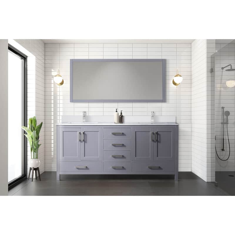 Jacques 72 in. W x 22 in. D White Bath Vanity, Cultured Marble Top, Faucet Set, and 28 in. Mirror