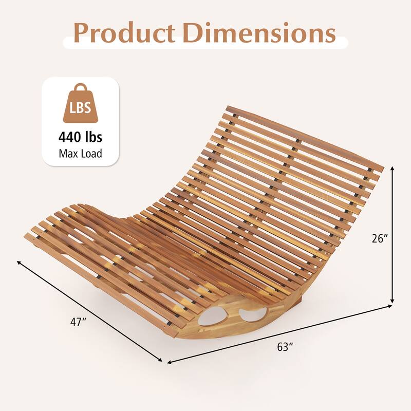 Gymax 2PCS Outdoor Double Chaise Lounge for 2 w/ High Back Slatted