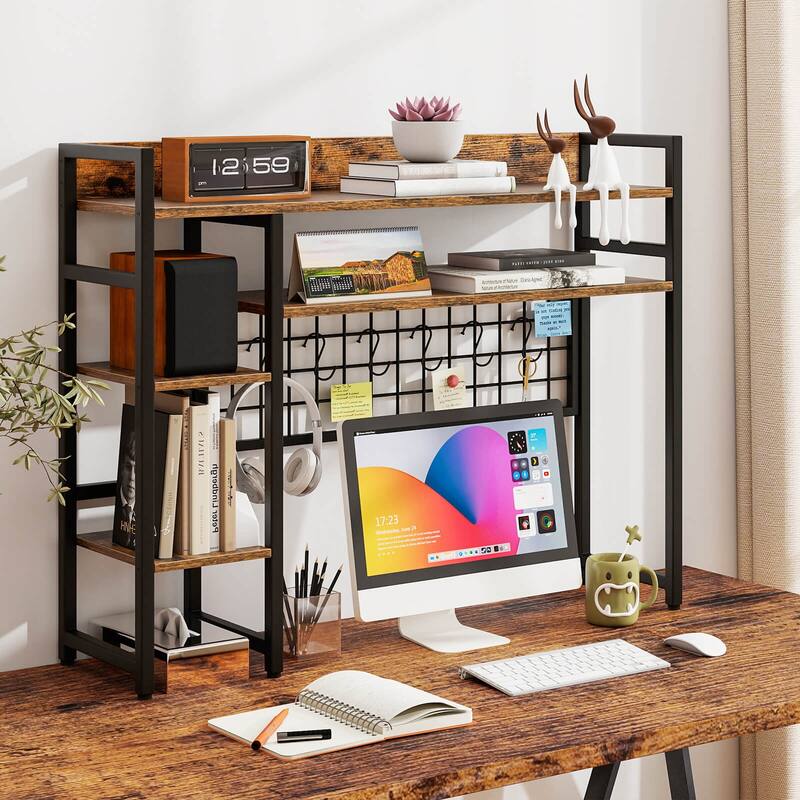 Costway Desk Shelf 4-Tier Desktop Display Rack with Metal Grid Panel & - See Details