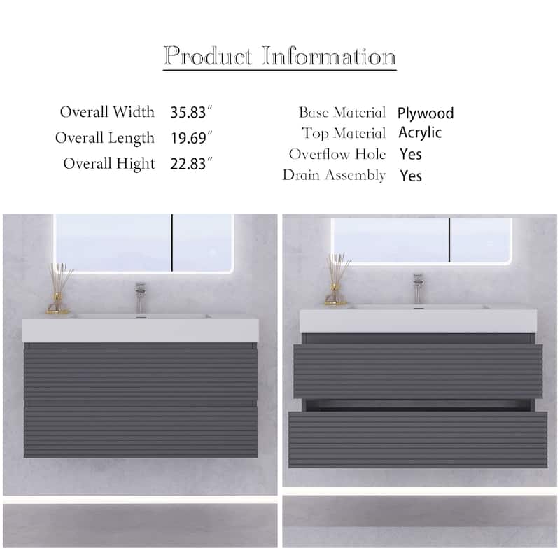 Wall-Mounted Bathroom Vanity in Gray with Undermount Sink without Faucet