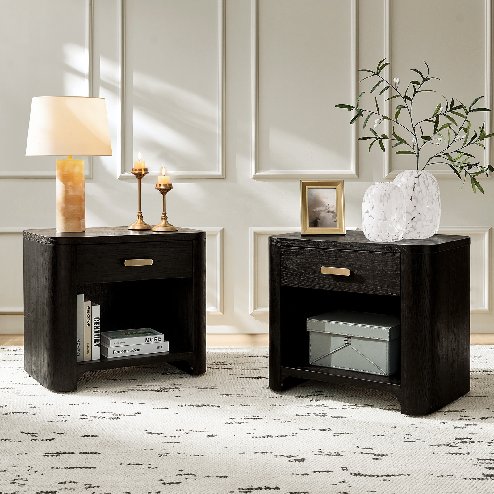 Palazzo Modern 32" W 1 Drawer Oak Wood Nightstand With Built-In Powerstation And USB
