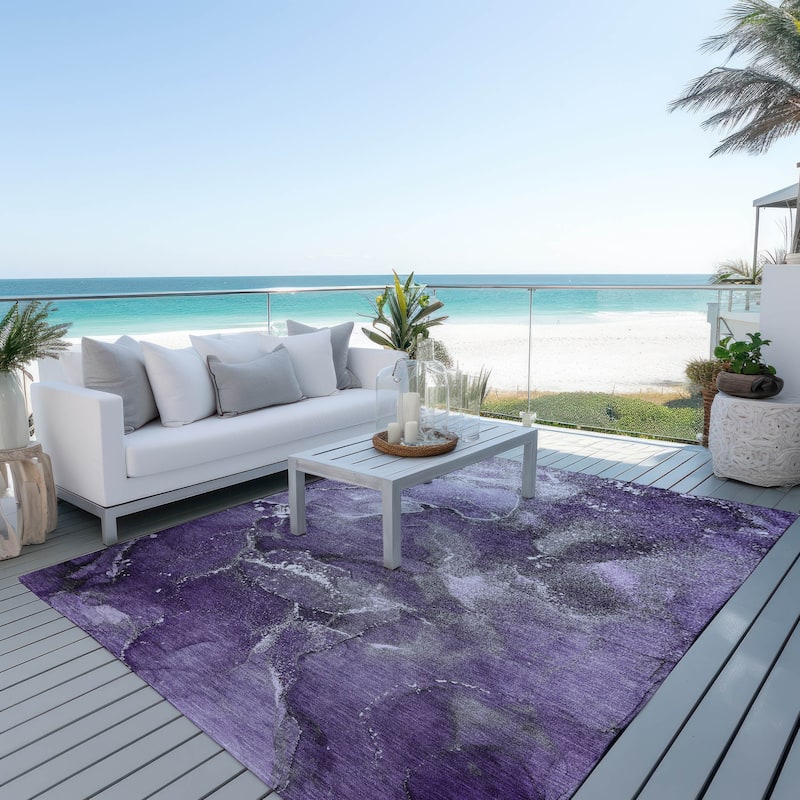 Machine Washable Indoor/ Outdoor Abstract Chantille Rug - Purple - 8' x 10'