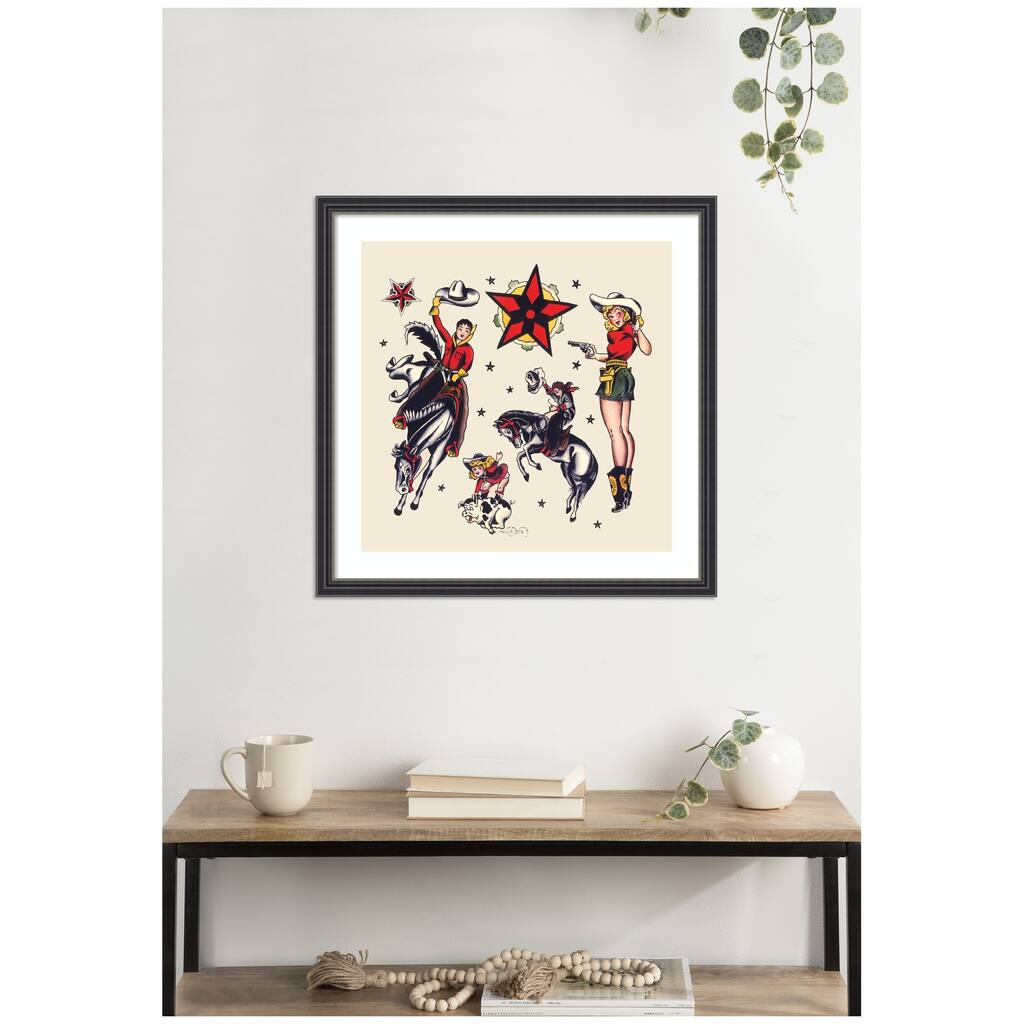 Kate and Laurel Vintage Rodeo Illustration by Corinna Buchholz of Piddix Framed Wall Art Print