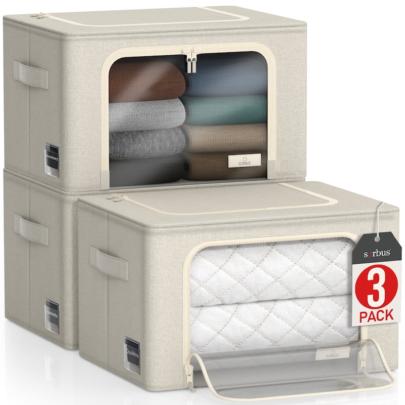 Sorbus Storage Bins and Organizers with Window and Handles - 17" L x 13" W x 13" H - Beige