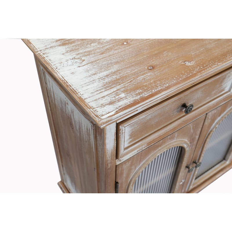 59.06"Farmhouse Sideboard Buffet Cabinet, Distressed Wood Credenza with 3 Drawers & 4 Glass Doors, Storage Cabinet with Shelves