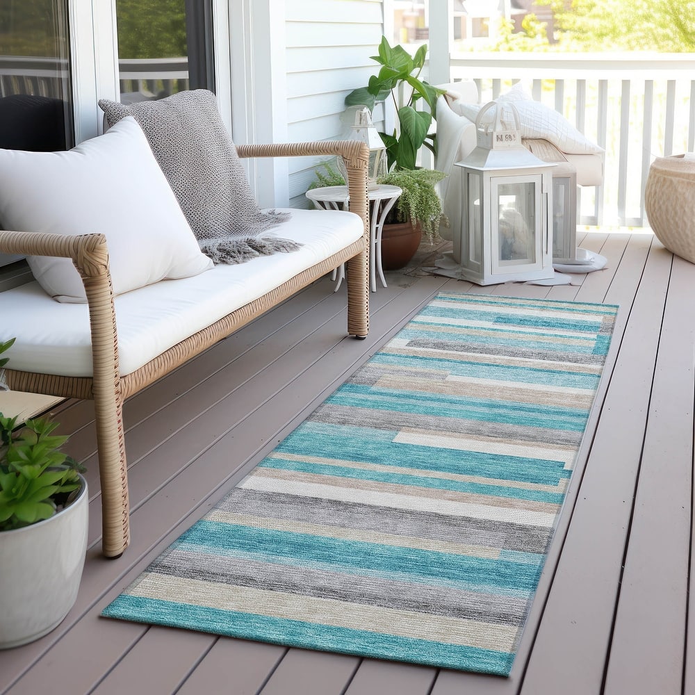 Machine Washable Indoor/ Outdoor Chantille Contempory Stripes Rug