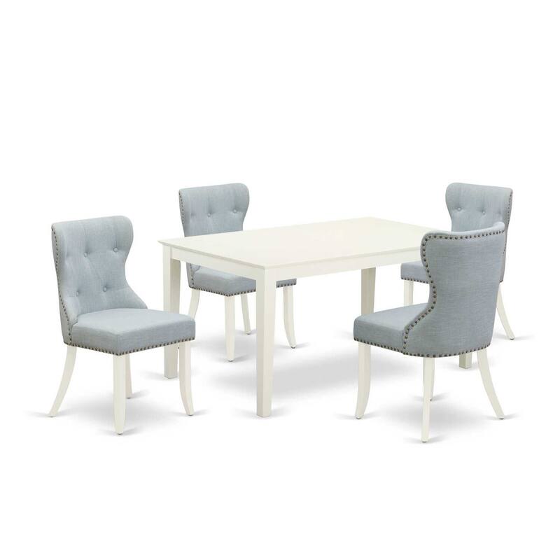 5-Piece Linen White Finish Solid Wood Top - Dining Room Set Seats-4