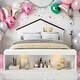 preview thumbnail 1 of 10, 聽Full Size House Platform Bed with LED Lights and Storage White