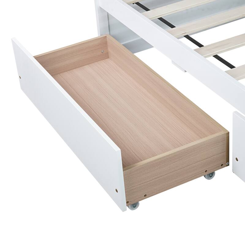 Twin Size Storage Bed with 2 Drawers Solid Rubber Wood Platform Bed, No Headboard