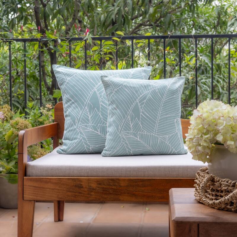 Palm Fronts Reversible Outdoor Square Throw Pillow Cover - 18" - Blue and White