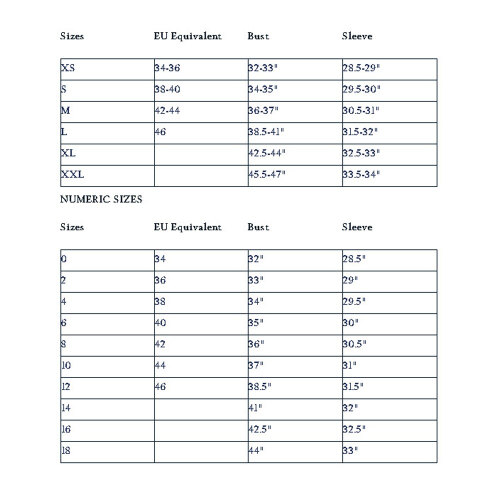 tommy jacket size chart