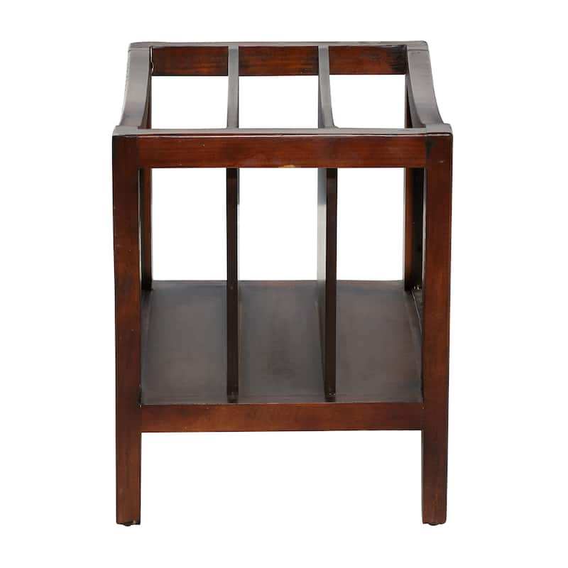 Wood 3 Slot Magazine Holder with Netting Side Panels - Brown - Roche River Decor - 11"Wx15"Lx13"H