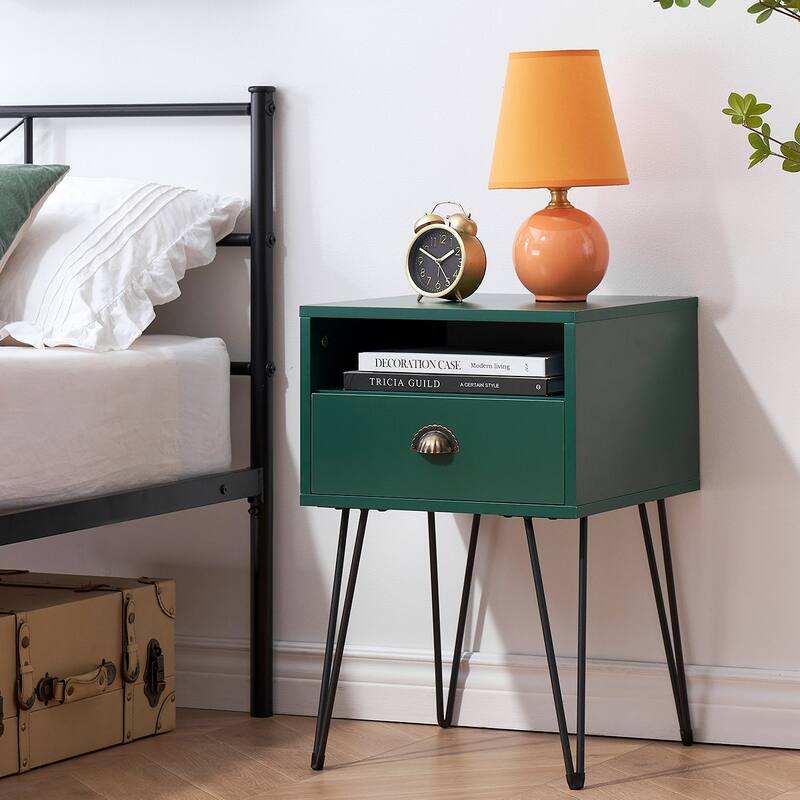 Javlergo Set of 2 Nightstand with Open Compartment & Drawer