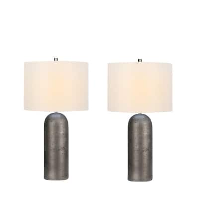 Pair of 25" Faux Grey Stone Tower Table Lamp and Decorator Shade