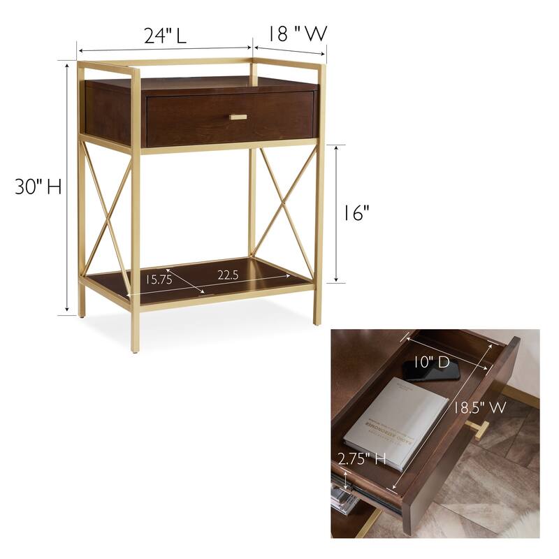 Contemporary Charging One Drawer Nightstand Side Table