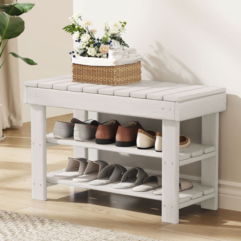 HDPE Outdoor Storage Bench Entryway Shoe Rack Patio Bench - Off-white