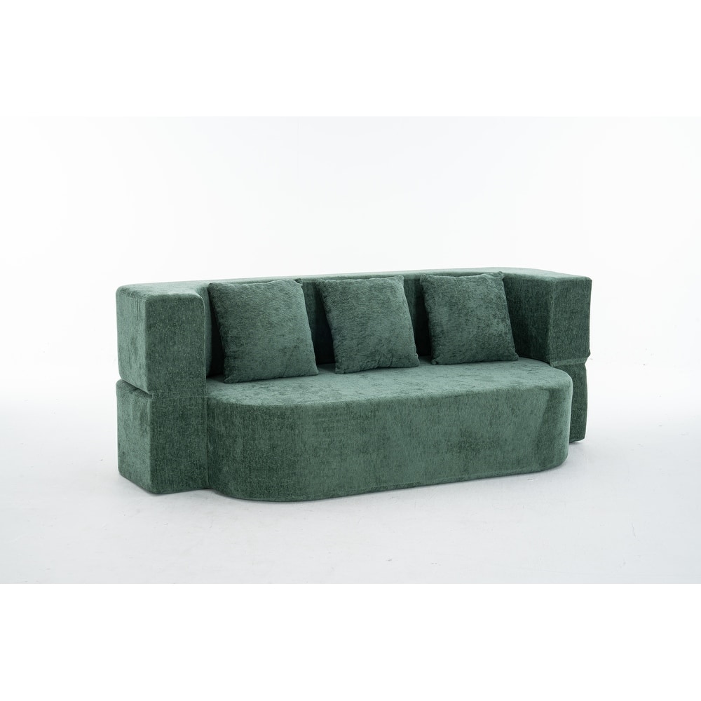 3-Seater Convertible Sofa Bed, Chenille Fabric Sleeper Sofa, High-Density Sponge Daybed, No Assembly Required