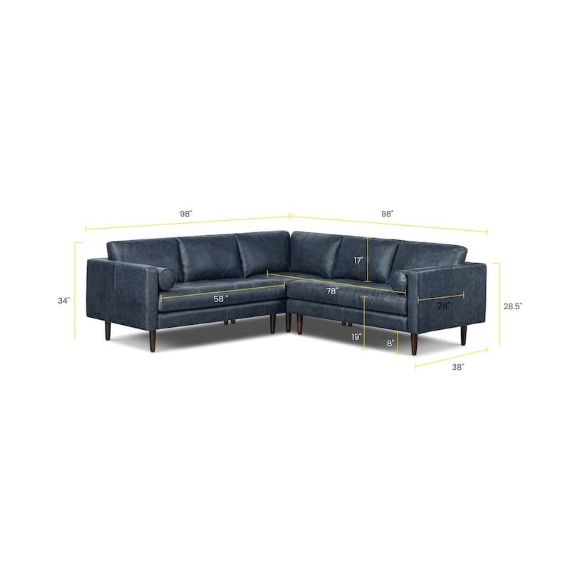 Poly & Bark Napa 98" Corner Sectional Sofa - Full Grain Genuine Italian Leather