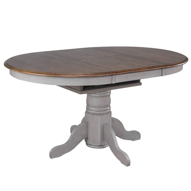 Extendable Dining Table Set - 42" to 60" Round/Oval, 2 Chairs, Gray/Brown Wood