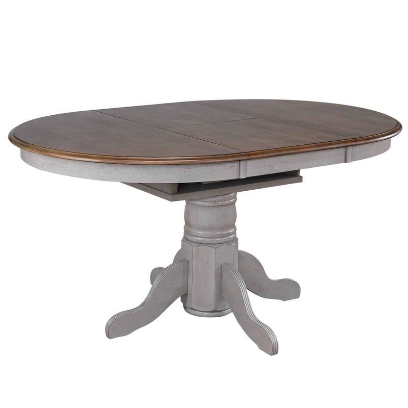 Extendable Dining Table Set - Round to Oval, 6 Chairs, Buffet, Gray & Brown Wood