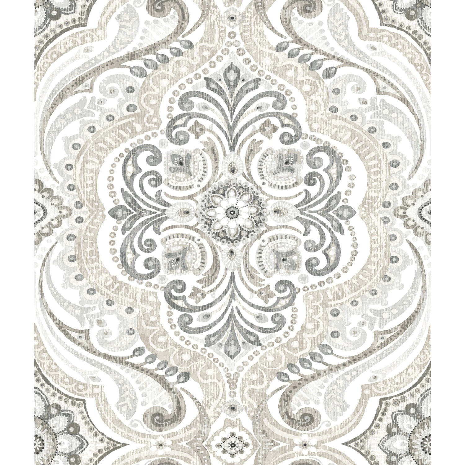 RoomMates Taupe & Grey Bohemian Damask Peel and Stick Wallpaper