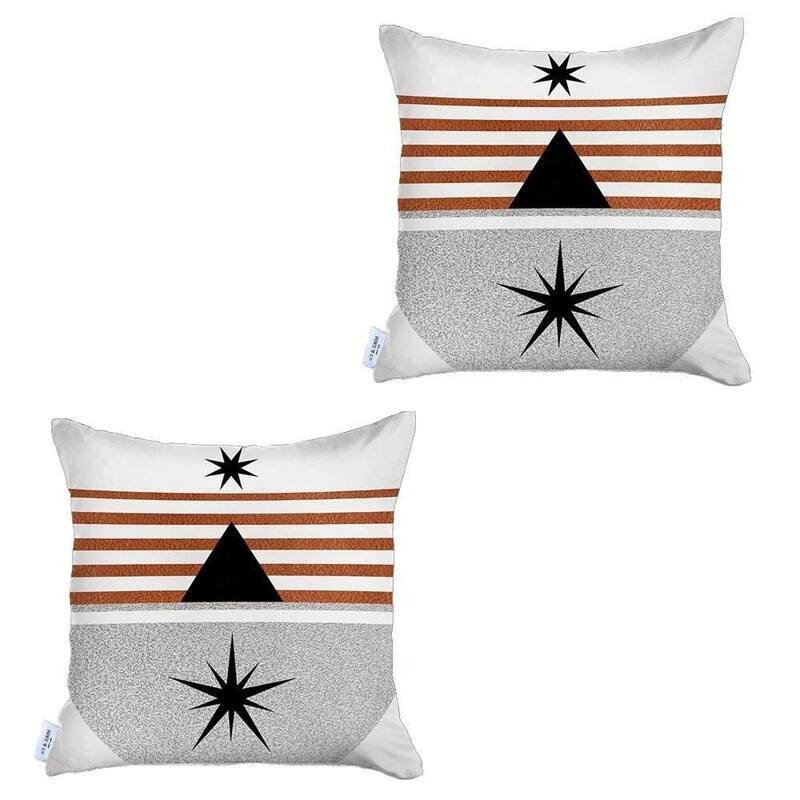 HomeRoots Set Of Two 18" X 18" Gray Black White And Red Abstract Zippered Handmade Polyester Throw Pillow