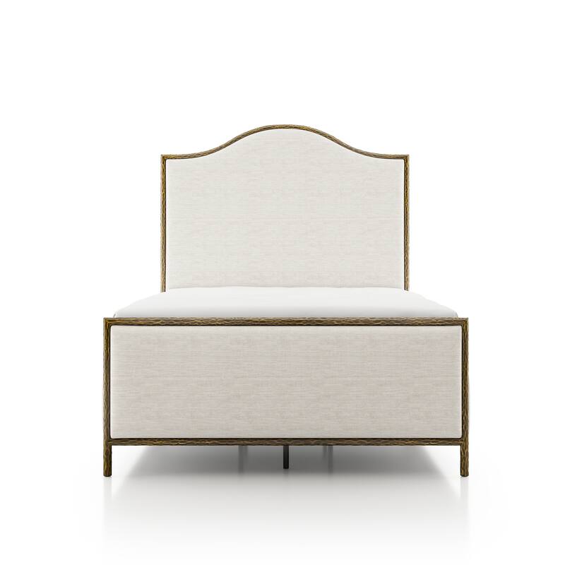 247 Shop At Home Lalia Modern Beige Upholstered Hammered Metal Camelback Bed