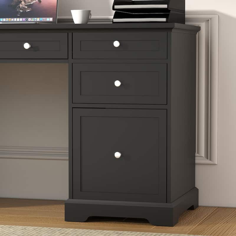 60W Black Pedestal Desk Office Desk with Drawers, File Cabinet