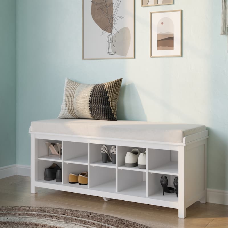 John Louis Home Solid Wood Shoe Storage Bench White