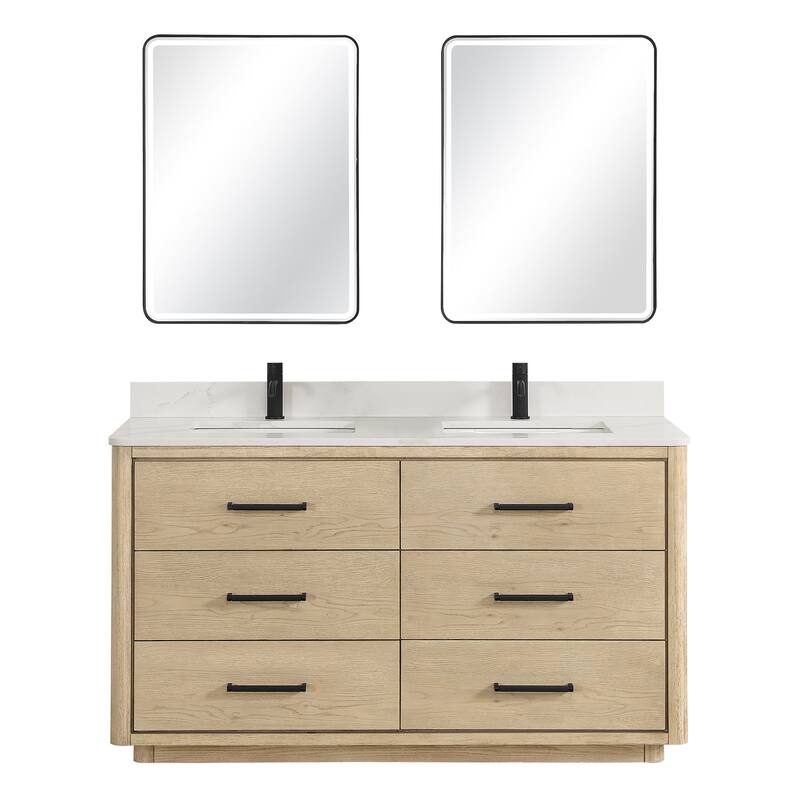 Miseno MV-706560M Porto 60" Free Standing Double Basin Vanity Set with - Aged Natural Oak / Fish Maw White