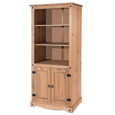 Wood Bookcase Library With Doors Corona Collection | Furniture Dash