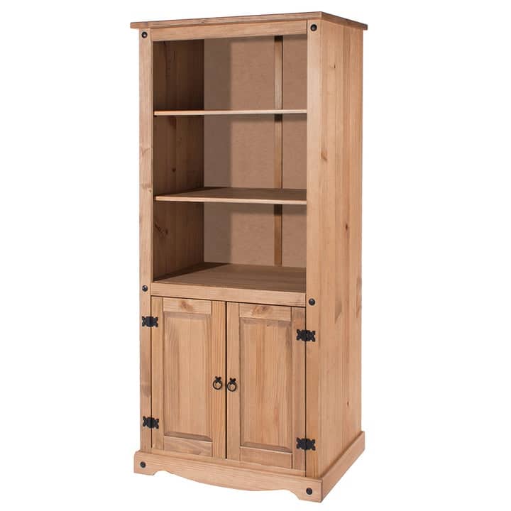Wood Bookcase Library With Doors Corona Collection | Furniture Dash