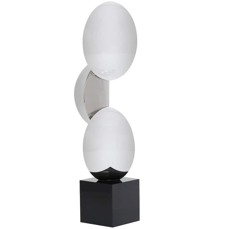 Dark Gray Crystal Quartered Stacked Orbs Geometric Decorative Sculpture with Square Black Base
