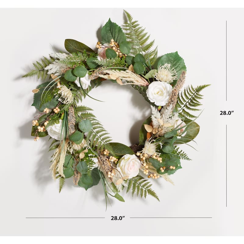 SAFAVIEH Allyson Faux 28-inch Rose & Fern Wreath