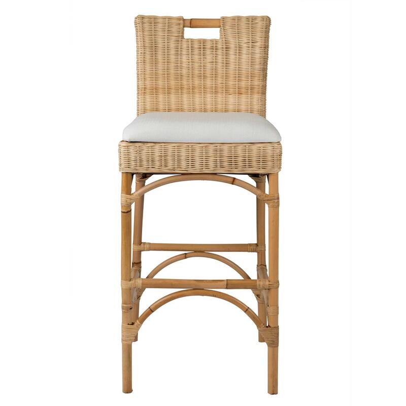 Handmade Natural Rattan Cushioned Bar Stool by East at Main
