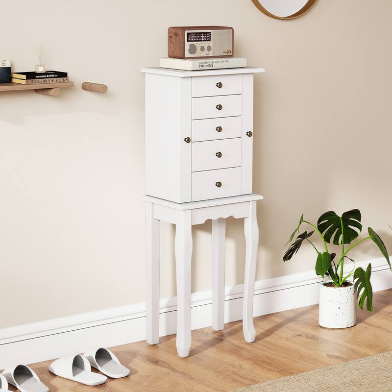 Gymax Mirrored Armoire Jewelry Cabinet Free Standing Organizer Storage - See Details