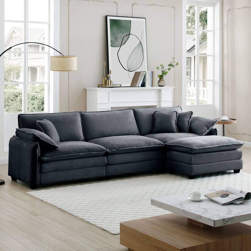 Oversize 3-seater Modular Sectional Sofa Set with Ottoman - Grey