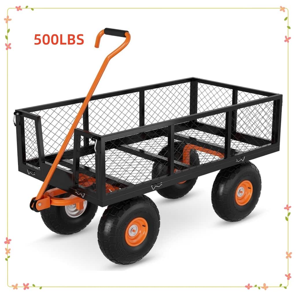 500 lb Capacity Steel Garden Cart Black and Orange