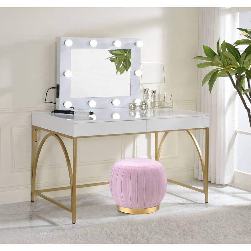 Lightmane White High Gloss & Gold Finish Vanity Desk - White/Espresso