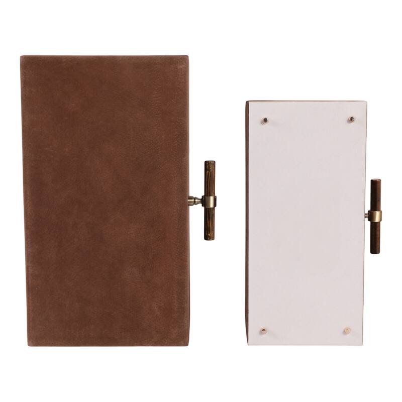 Decorative Retangular Suede Box with Lid - Set of 2, 14", Brown - 14.0"