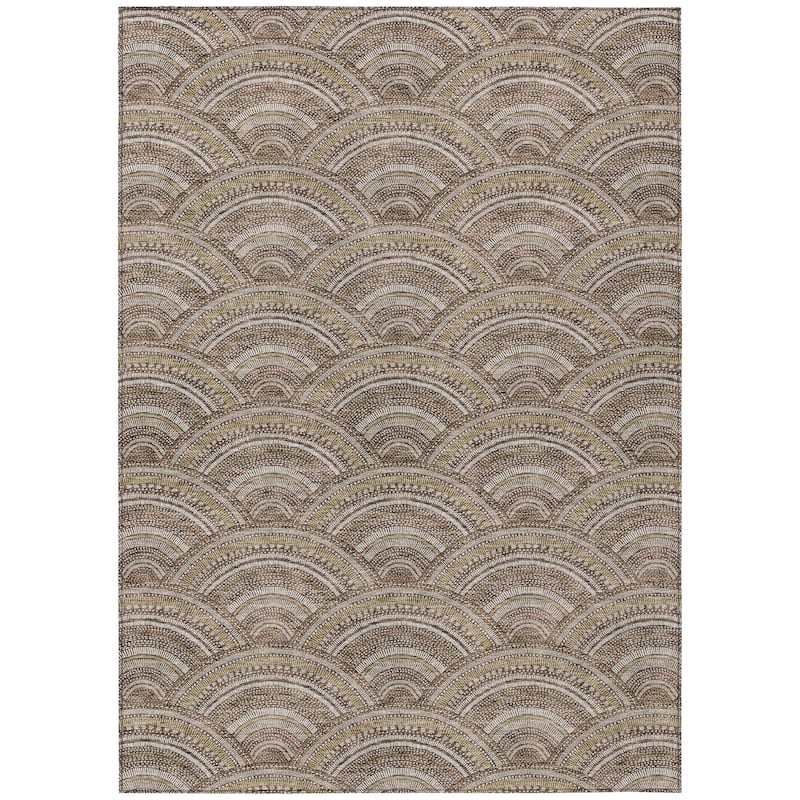 Machine Washable Indoor/ Outdoor Modern Mosaic Chantille Rug