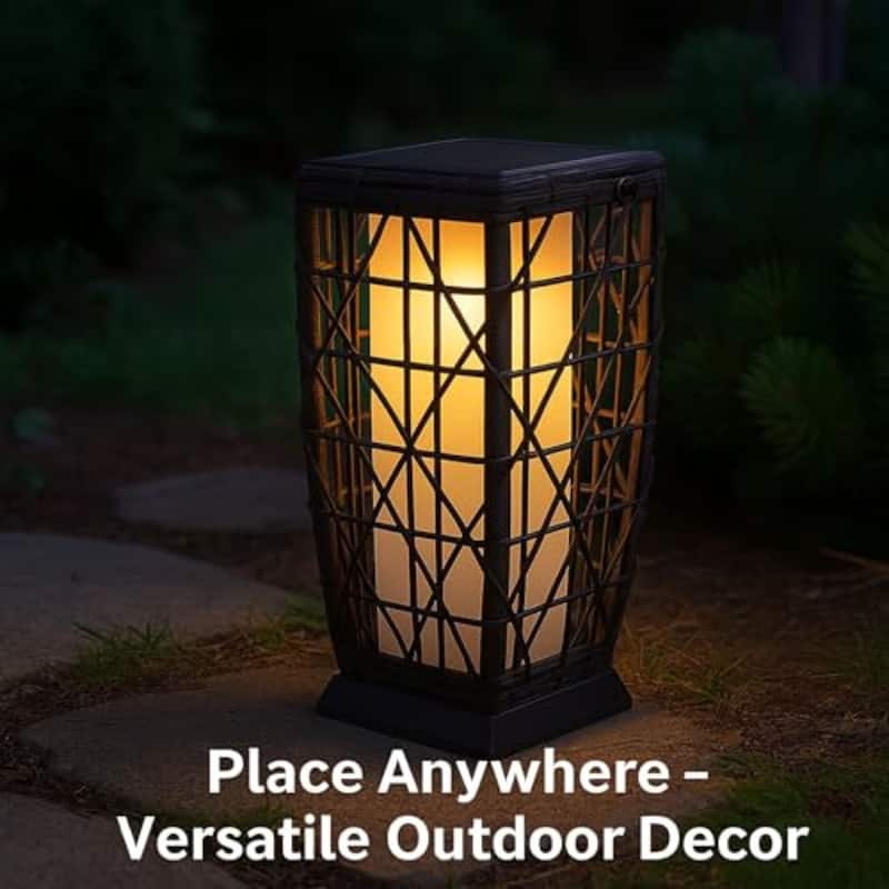 Aria Home 19" Solar Floor Lantern Outdoor Wicker Light for Patio Decor