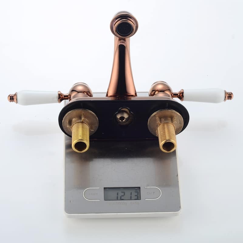 Brass Bathroom Sink Faucet 4" Rose Gold Polished Centerset Faucet with White Hot and Cold Handles Renovators Supply - Brown