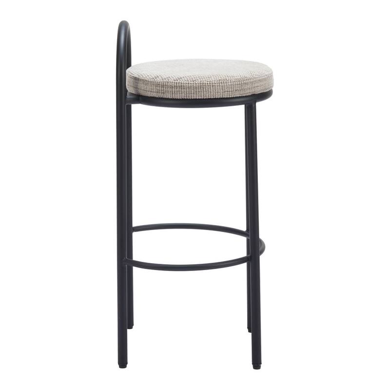 HomeRoots Set of Two 30" Beige and Black Chenille and Steel Low Back Bar Height Bar Chairs