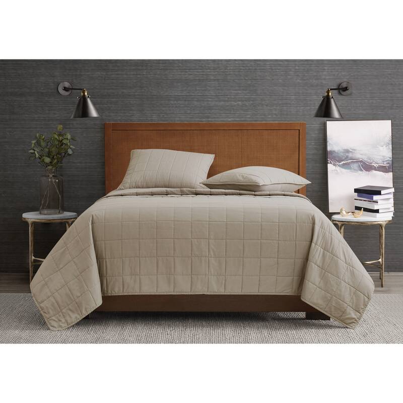 London Fog Garment Wash Solid 3 Piece Quilt Set