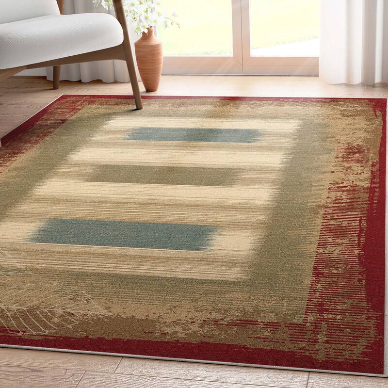 Well Woven Apollo Border Modern Abstract Flat-Weave Rug - 5' 3" x 7' 3" - Red - Rectangle