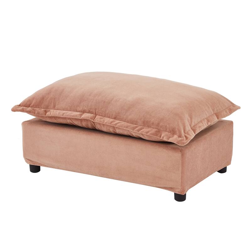 Chenille Modern Armchair Sofa with Movable Ottoman, Wide Seat, Curved Armrests, and Removable Cushions