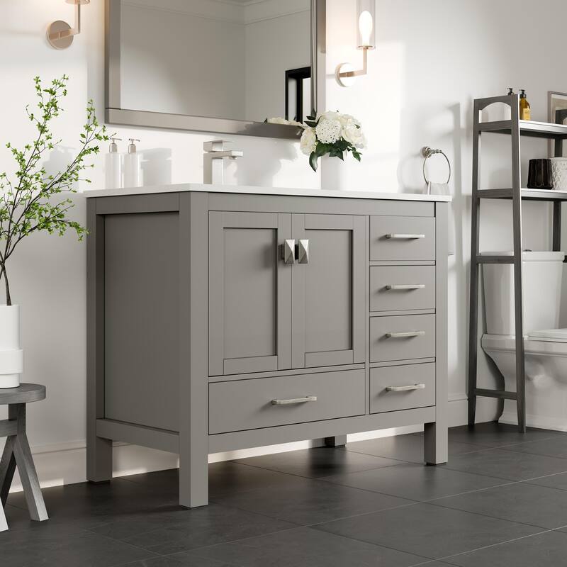Eviva London 42"x18" Gray Transitional Vanity with White Carrara Quartz Top