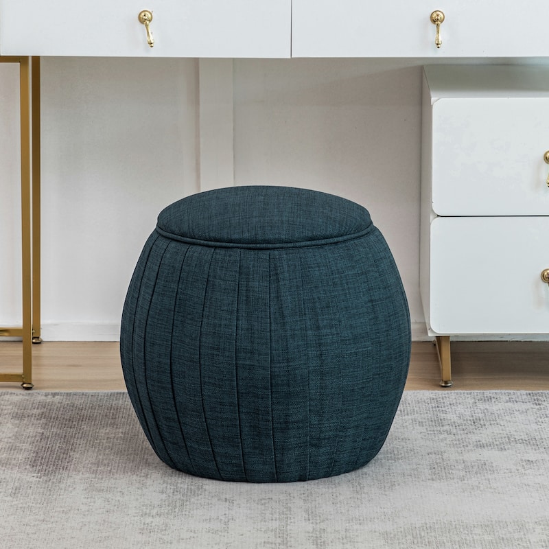 Round Accent Storage Ottoman - Upholstered Circular Storage Box with Hidden Compartment and Cushion Seat for Modern Homes